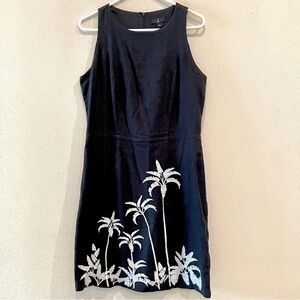 Jason Wu Linen black Palm Embroidered Sheath Dress Sleeveless Size 6